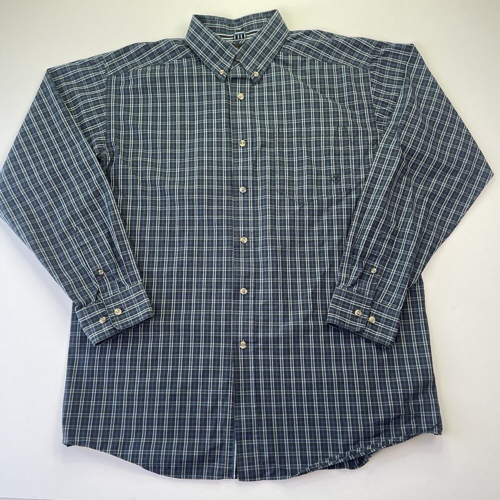 Ariat Pro Series Button Short Men’s L Plaid Blue Cowboy Western Rodeo